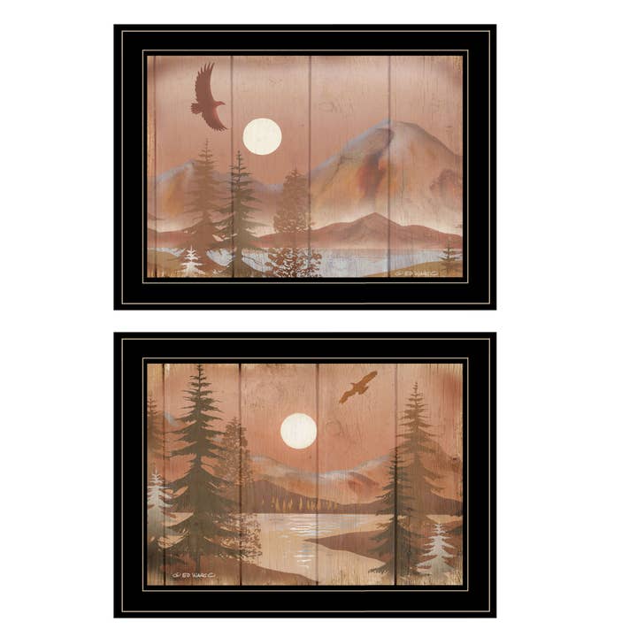 "Full Moon I & II" 2-Piece Vignette By Ed Wargo, Black Frame for wholesale by Trendy Decor 4U