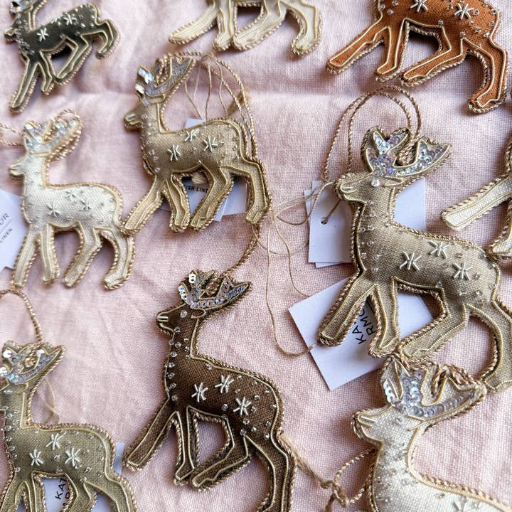 (10 pcs) Assortment Handmade Reindeer Linen Holiday Ornament for wholesale by Katie Larmour Linen