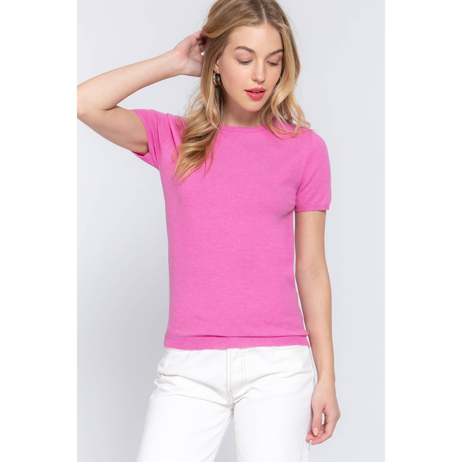 Apolline - Wholesale Knit Sweater - Women's - SHORT SLV ROUND NECK BASIC SPRING SWEATER17