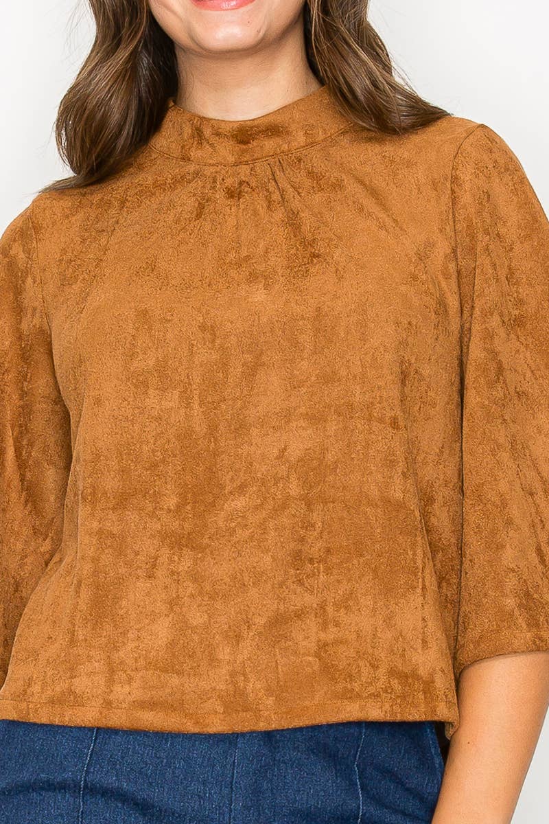 LoveWednesday - Wholesale Blouse - Women's - Bell sleeve camel suede top  - LWT1802 3
