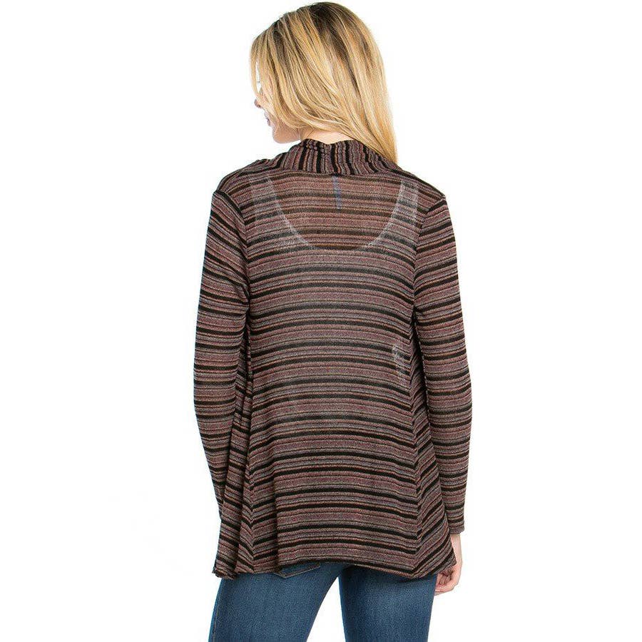 Azules Clothing – Großhandel Strickjacke – Damen – Durchsichtiger, langärmliger Cardigan mit Streifen2