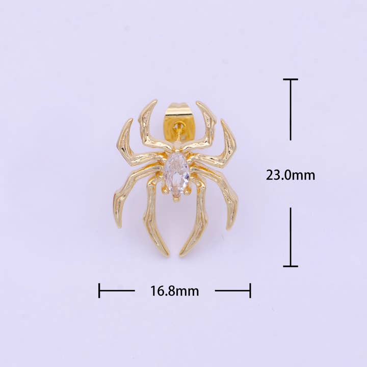 Aim Eternal - Wholesale Stud/Post Earrings - Clear Marquise Spider Black Widow Gold Studs Earrings | Y0941