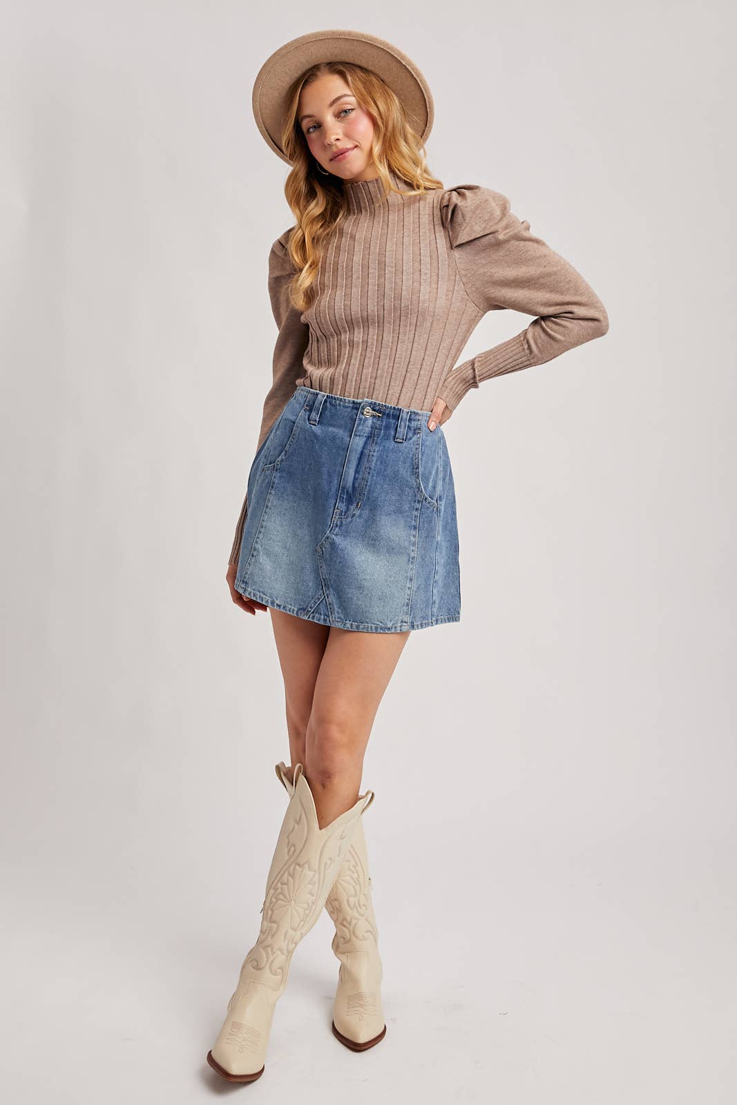 Bluivy - Wholesale Knit Top - Women's - MOCK NECK PUFF SLEEVED KNIT TOP26