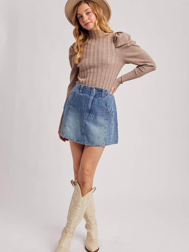 Bluivy - Wholesale Knit Top - Women's - MOCK NECK PUFF SLEEVED KNIT TOP26