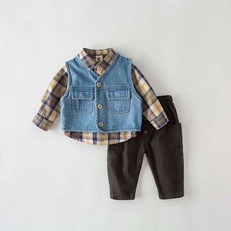 Sheer Trend - Vendita all'ingrosso Completo top e pantaloncini - Bambini - Camicia a maniche lunghe da ragazzo, gilet, set di pantaloni a tre pezzi per bambini4
