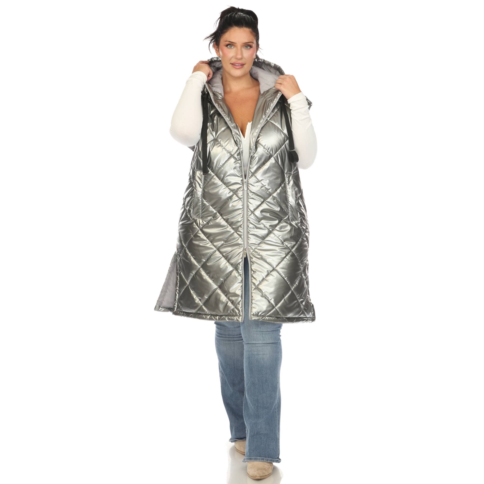WHITE MARK - Wholesale Outerwear Vest - Women's - Plus Size Metallic Diamond Puffer Vest8
