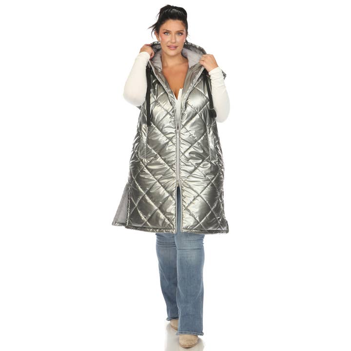WHITE MARK - Wholesale Outerwear Vest - Women's - Plus Size Metallic Diamond Puffer Vest8