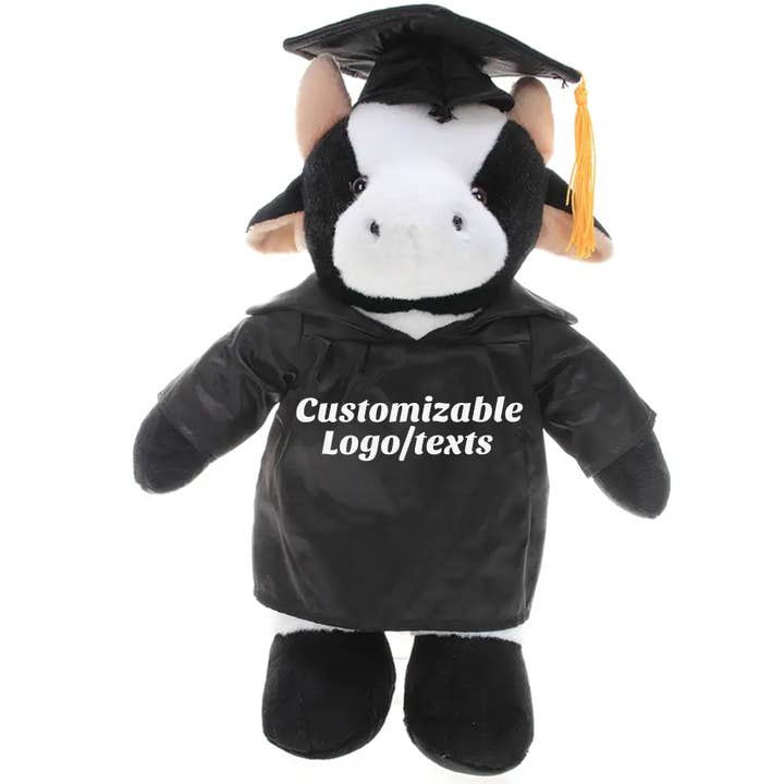 11″ Personlig Examen Ko Plysch i Anpassad Mössa & Klänning för wholesale av Plushland