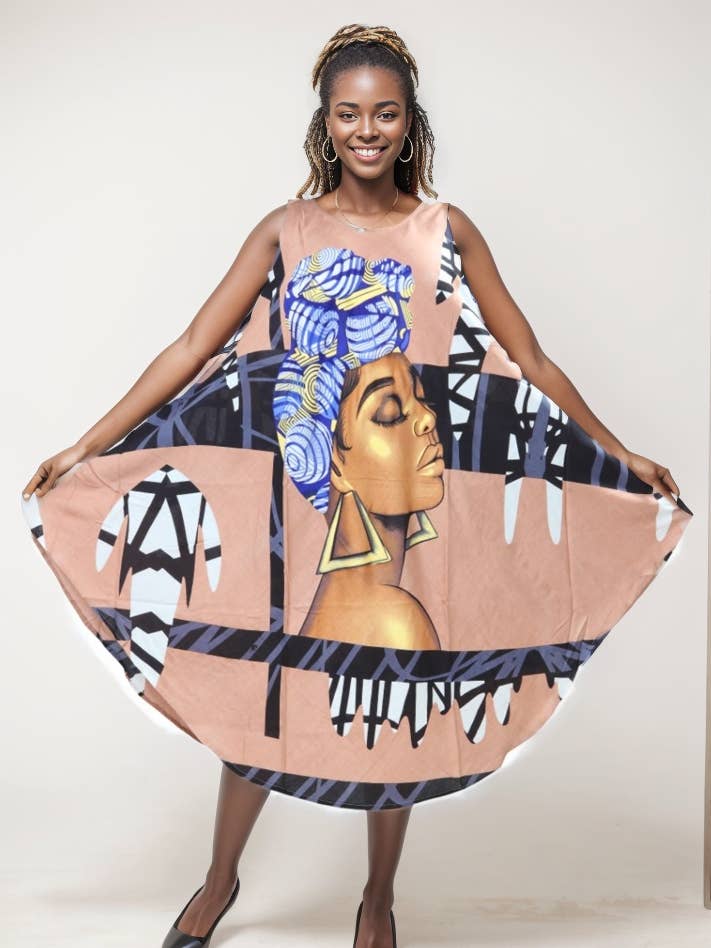 KaraChic - Wholesale Jurk - Dames - 7026 mouwloze zomerjurk met kleurrijke Afrikaanse print voor dames0