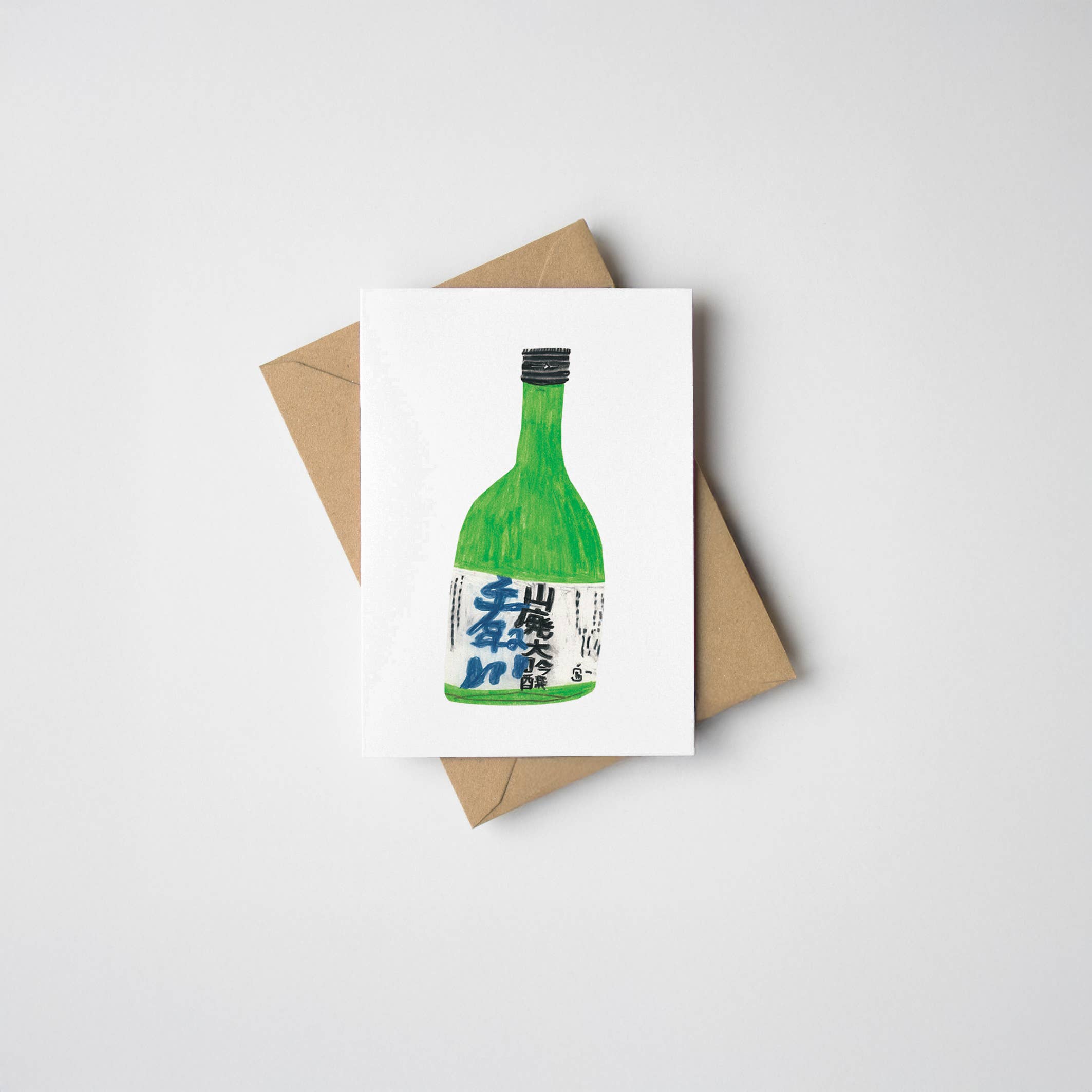 James Barker – wholesale Everyday greeting card – Mini Green Sake Bottle Greeting Card0