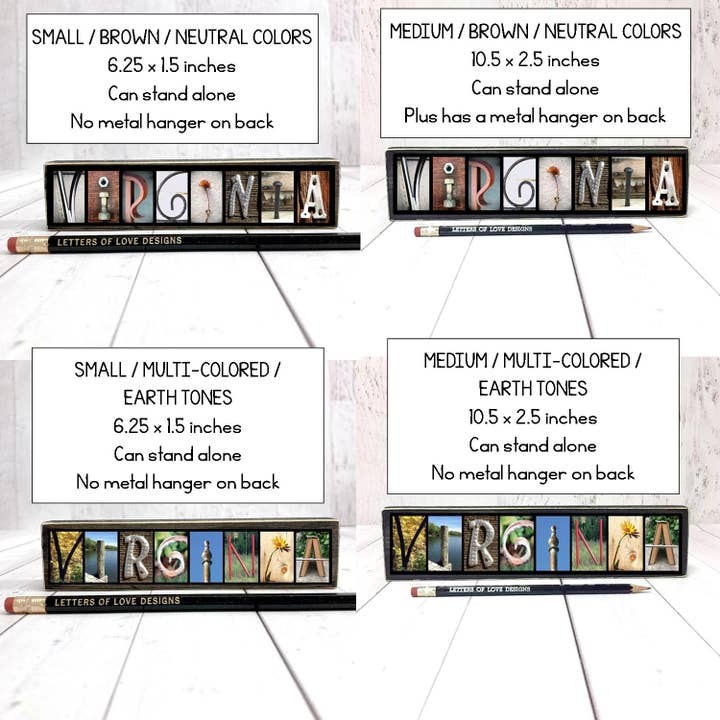 Letters Of Love Designs - Wholesale Sign - Virginia Gifts, Virginia Sign, Virginia Art, State Name Sign