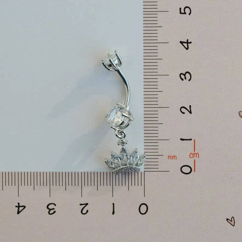 StockJWL - Wholesale Belly Ring - Princess Crown Belly Button Ring, Navel Piercing, Belly Button Piercing, Curved Barbell, Belly Piercing, Belly Bar, Belly Ring, Dangle7