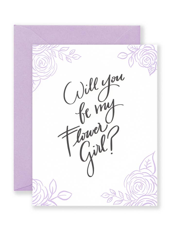 Flower Girl Letterpress Greeting Card Wedding Party for wholesale by Lionheart Prints