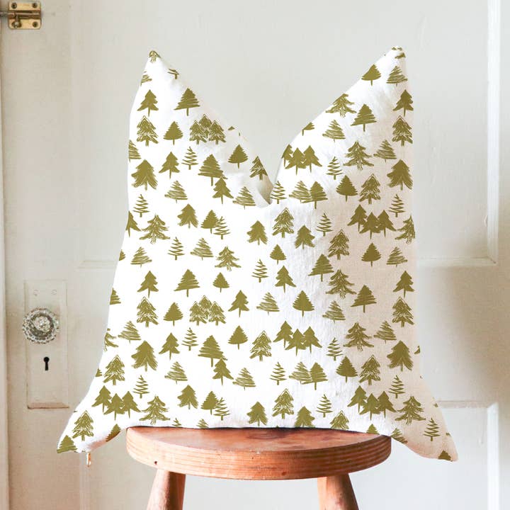 Funda de almohada de lino con diseño de árboles perennes para venta al por mayor de Muse Textiles