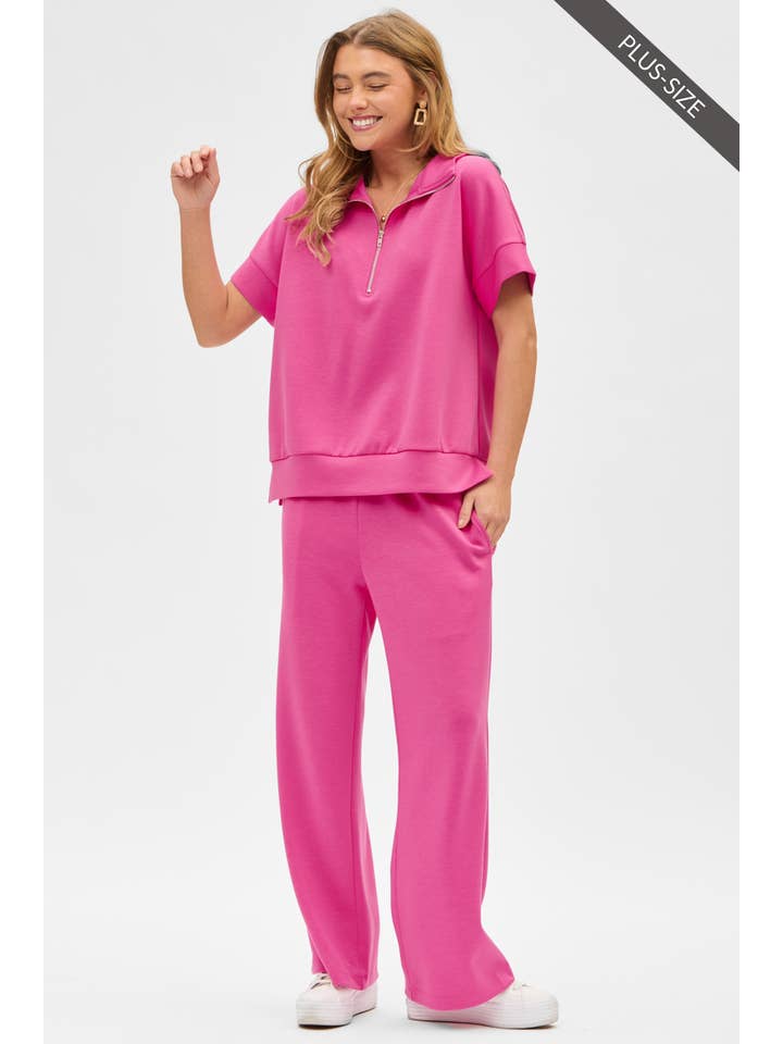 Dear Scarlett - Wholesale Top & Pant Set (NOT Loungewear) - Women's - PLUS SIZE Quarter Zip + Pants Modal Set TRVSET-CATALINAP