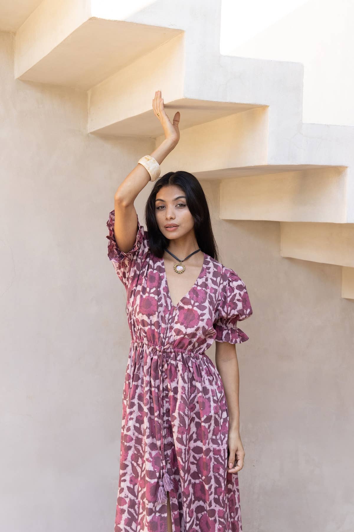 The Fox and The Mermaid - Wholesale Dress - Women's - Emelie Block Printed Dress (Wine)  6