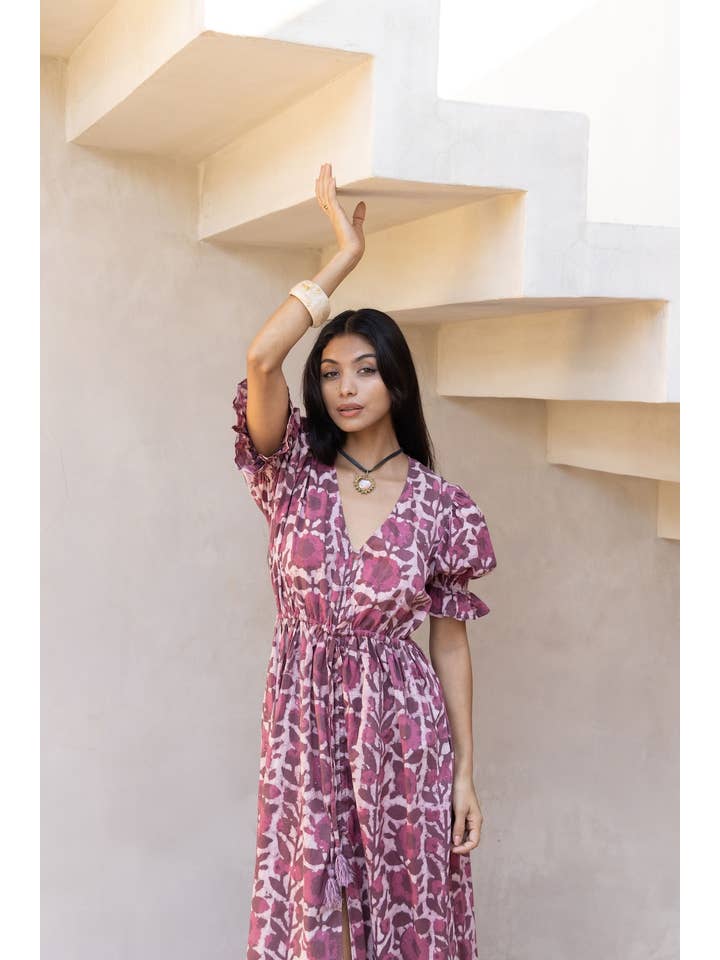 The Fox and The Mermaid - Wholesale Dress - Women's - Emelie Block Printed Dress (Wine) 6