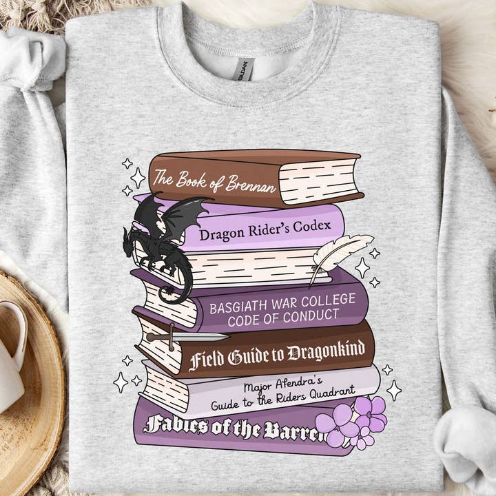 Fourth Wing Inspired Bookstack Bookish Sweatshirt for wholesale by Nearly June Design Co