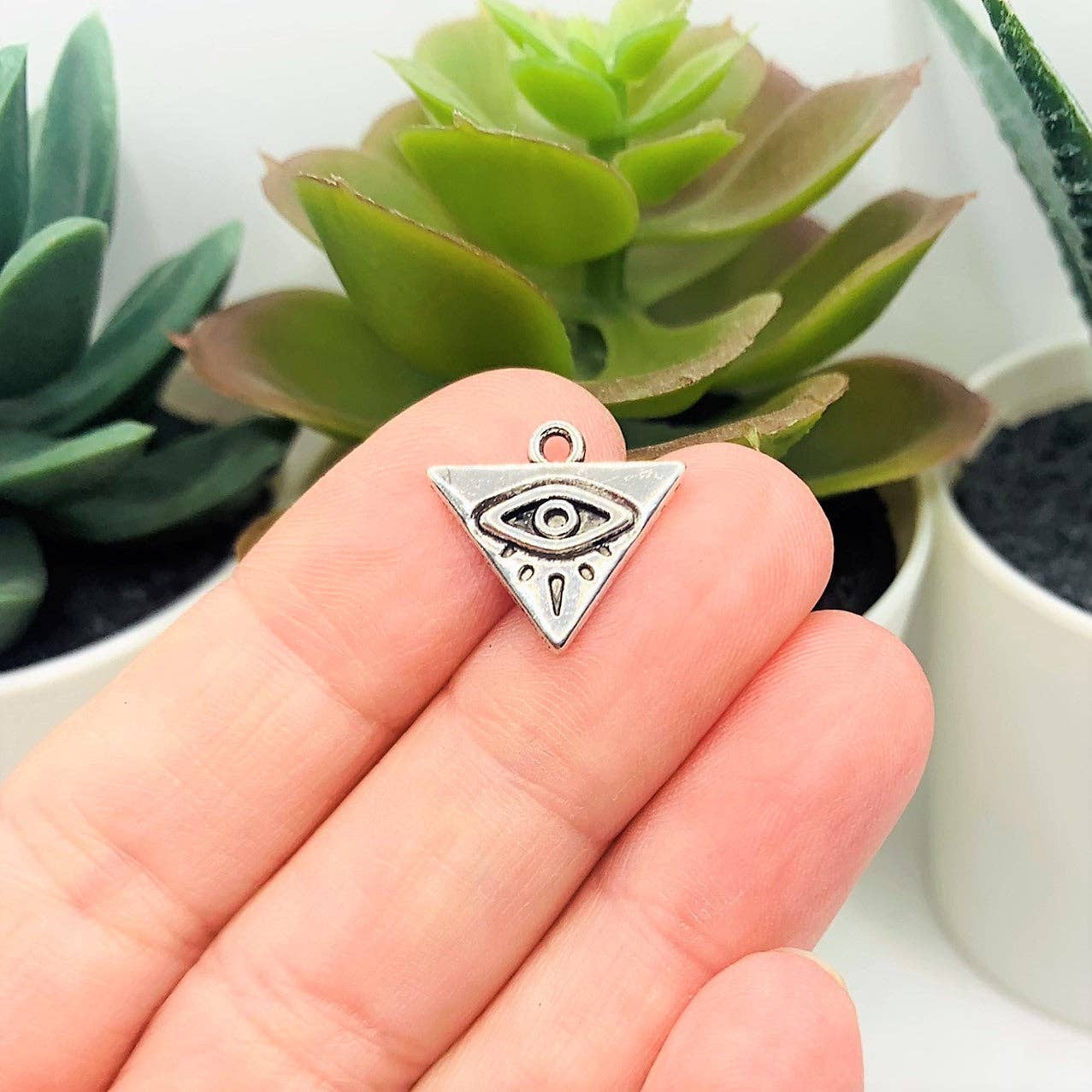 Guerrilla Charm - Wholesale Individual Charm/Pendant - Silver Triangle Evil Eye Charms, 14x14mm1