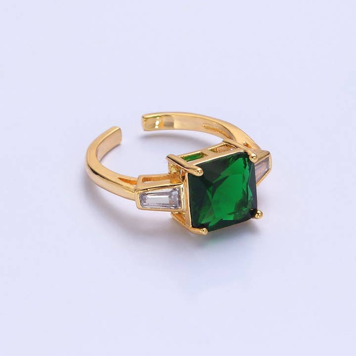 Aim Eternal - Wholesale Multi-Stone Ring - Square CZ Emerald Green Gold Adjustable Promise Ring O2294
