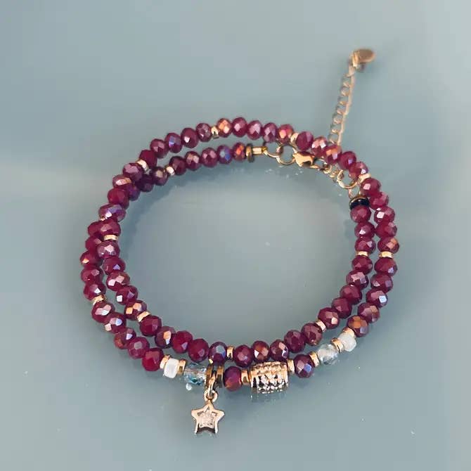 Pulseira Sorte amuleto e estrela Douradas e Pérolas rubi por atacado de Clovers