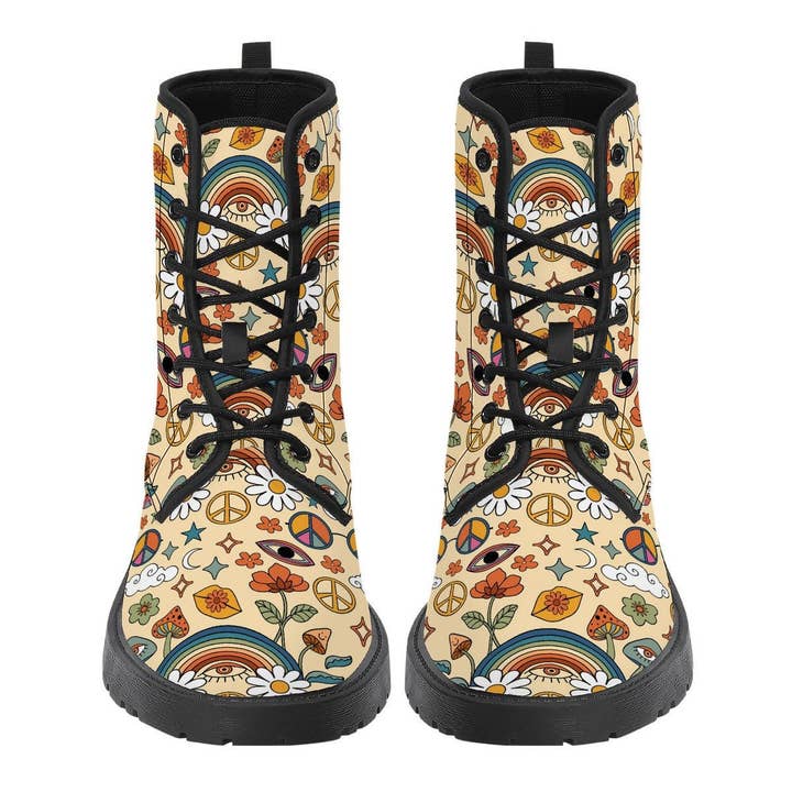 Raiana's Vibes - Wholesale Combat/Military Boots - Men's - Peace and Love Vegan Leather Boots, Witchy Boots, Handcrafted Boots, Ankle Boots, Combat Boots, Mens Boots, Hippie Boots, Trippy Hippie