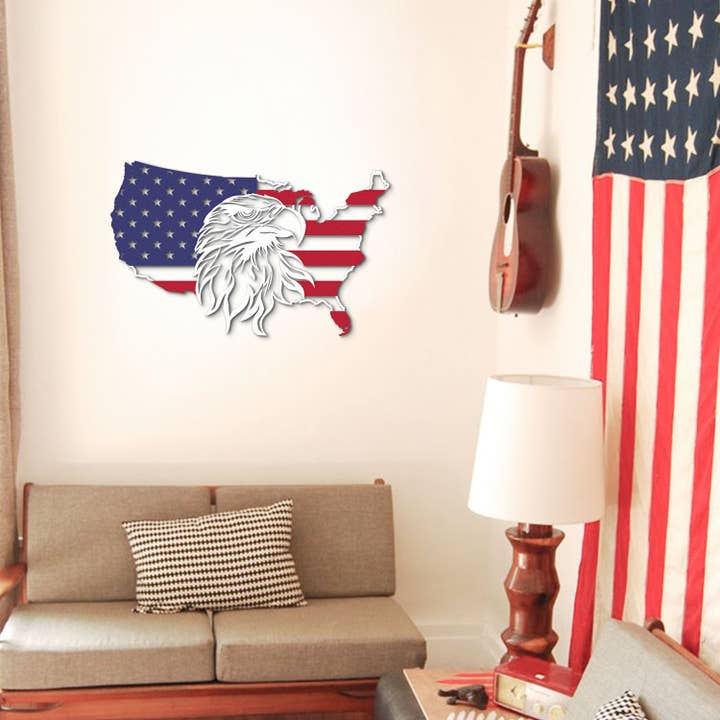 Pintura em metal de águia e bandeira americana Colorart - APT606 por atacado de NOXART LLC