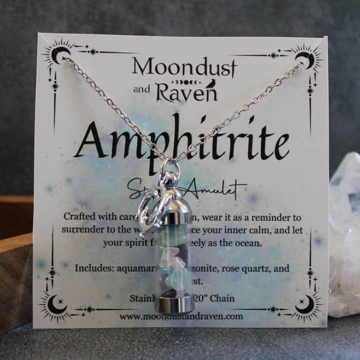 Collar Amuleto de Frasco de Hechizo de Anfitrite, Joyería de Cristal de Bruja para venta al por mayor de Moondust and Raven