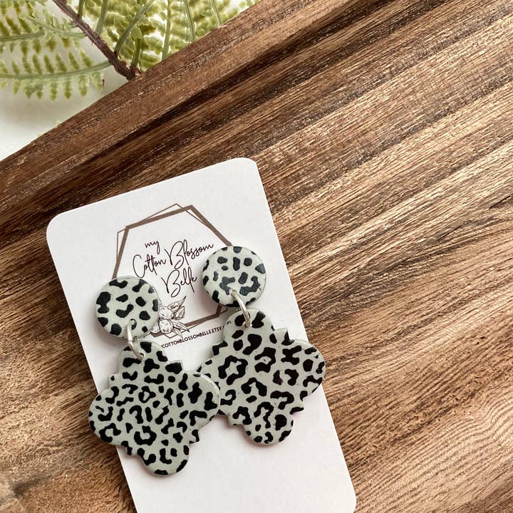 Leopard Print Clay Earrings for wholesale by My Cotton Blossom Belle