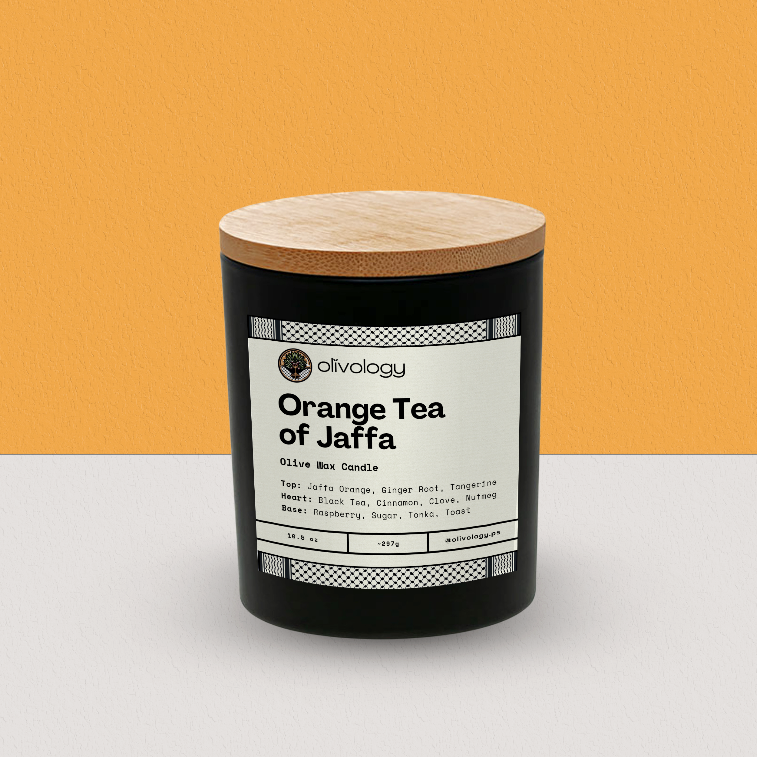 Olivology - Wholesale Jar/Filled Candle - Orange Tea of Jaffa — Handmade Olive Wax Candle (10.5oz)1