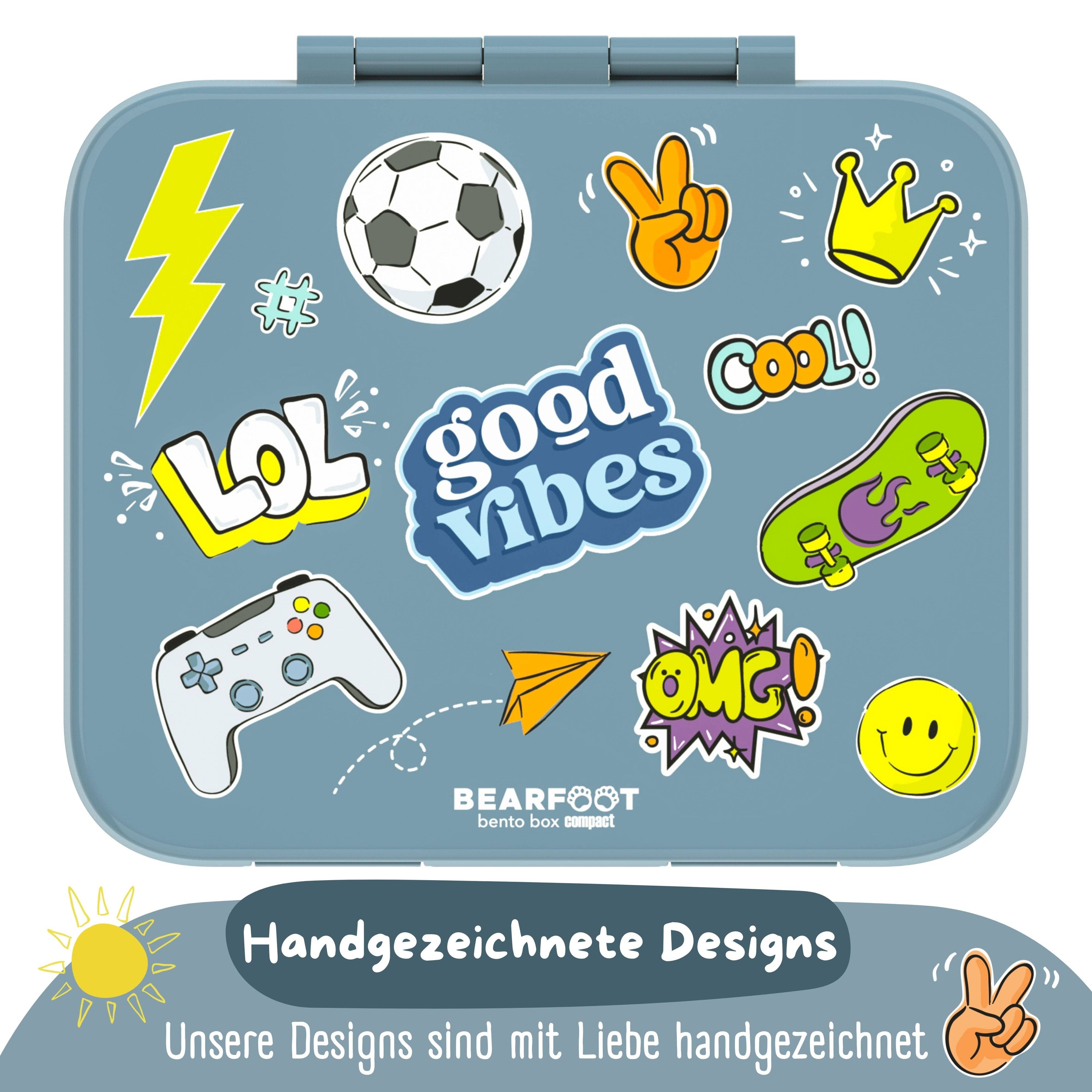 BEARFOOT – Großhandel Lunchbox/-tasche – Kinder – Brotdose mit Fächern, leicht & auslaufsicher - Sticker blau6