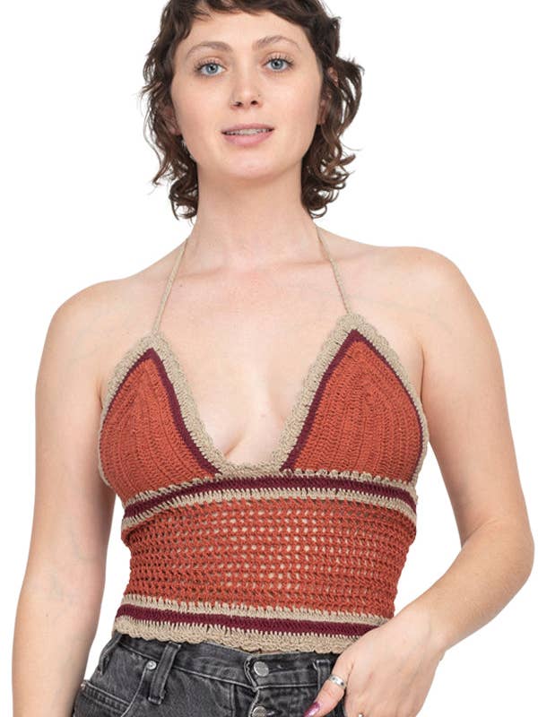 Tri Color Crochet Halter Top for wholesale by Lakhays Collection Inc.