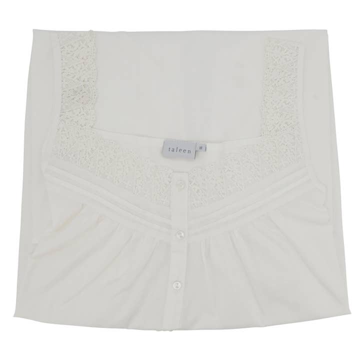 Weiss Besticktes Nachthemd mit U-Ausschnitt für den Großhandel auf Faire3