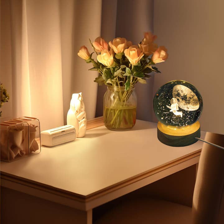 Modpopdeco - Wholesale Night Light - 3D Sky Crystal Ball USB Night Light Wooden Base Creative Desk Lamp Christmas Gift Home Decor1