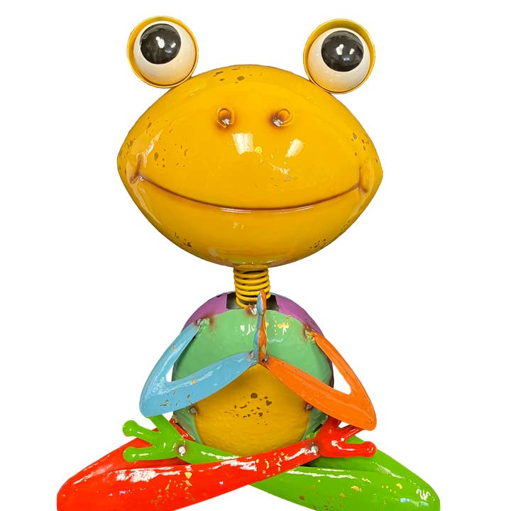 Continental Art Center - Wholesale Outdoor Ornament/Decor - Painted and Enameled Metal Yellow Praying Frog Statue