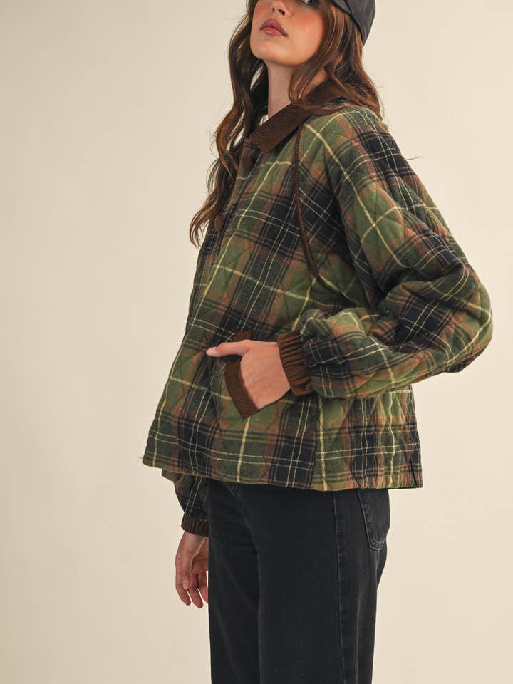 &MERCI - Wholesale Jacket - Women's - PLAID QUILTED JACKET WITH CONTRAST CORDUROY DETAIL MJK411512