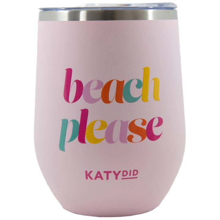 Light Pink Beach Please 12 Oz WINE TUMBLER With Lid for wholesale on Faire
