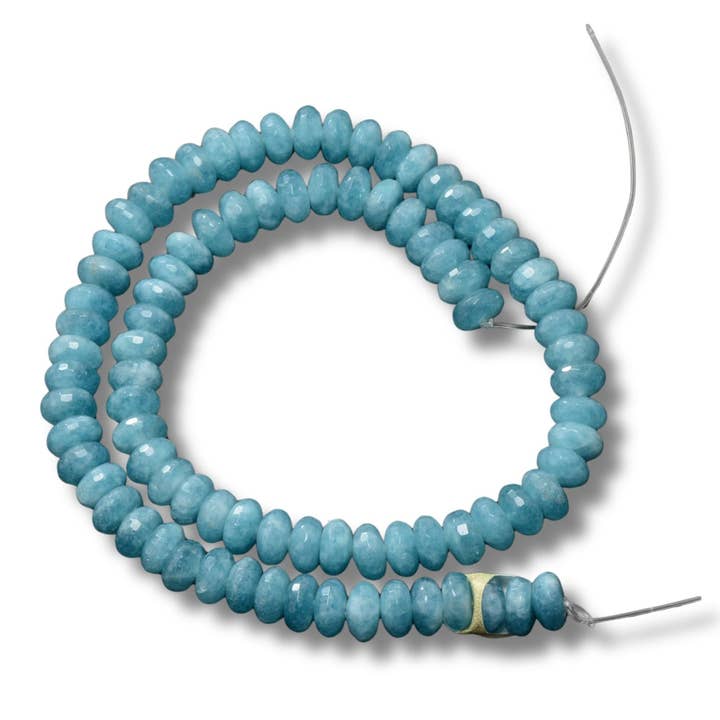 Perle di Acquamarina Naturale Sfaccettate a Rondella – 8mm – Filo Completo per la vendita all'ingrosso da parte di Continental Beads