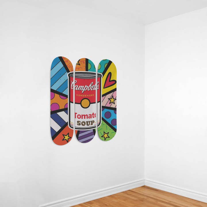 SkateboardArtsy – wholesale Wall Accent – Andy Warhol Campbell Soup | Pop Art - 3-piece Skateboard Wall Art