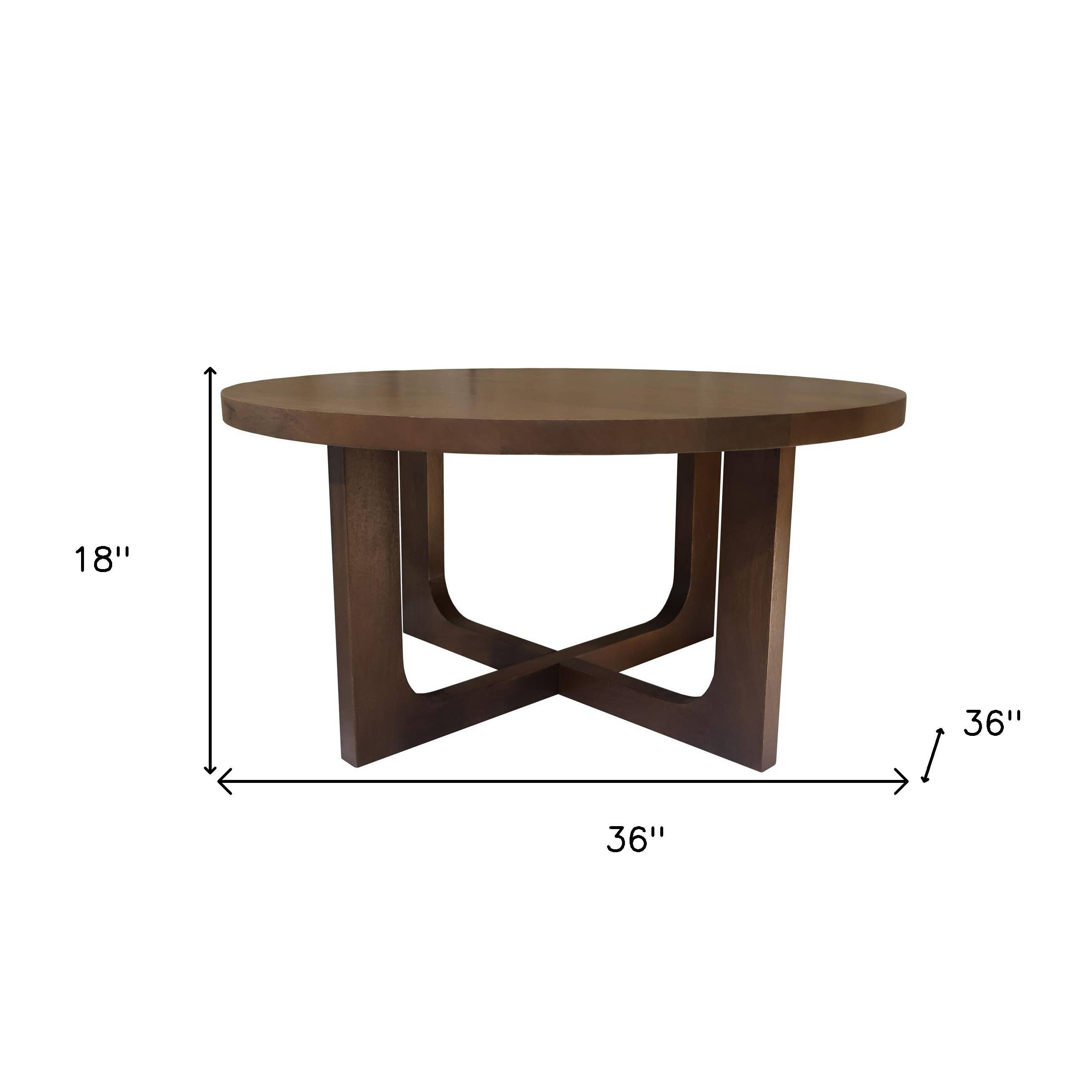 HomeRoots - Wholesale Coffee Table - 36" Brown Solid Wood Round Cross Legs Coffee Table2