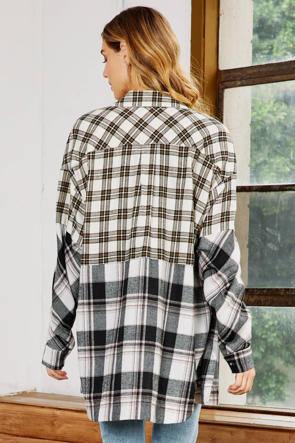 FSL Apparel - Wholesale Button Down Shirt - Women's - IJ1046 - MIXED PLAID BUTTON DOWN OVERSIZED SHIRT4