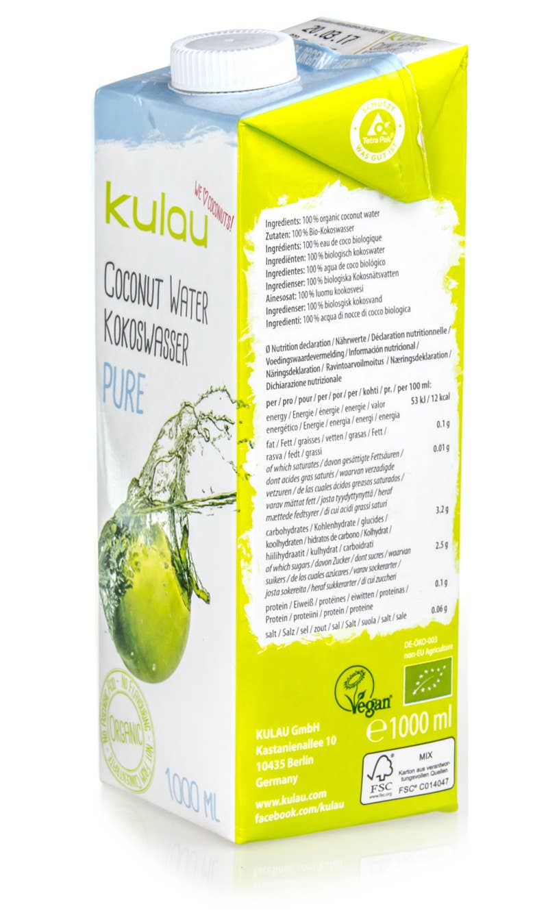 KULAU - Vendita all'ingrosso Succhi di frutta - 12 x KULAU acqua di cocco biologica pura 1 l2