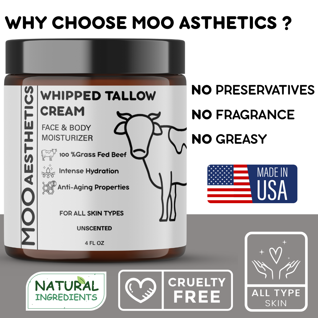 Moo Aesthetics - Wholesale Facial Moisturizer - Whipped Tallow Cream, 100% Grass Fed Tallow Skincare, 4oz2