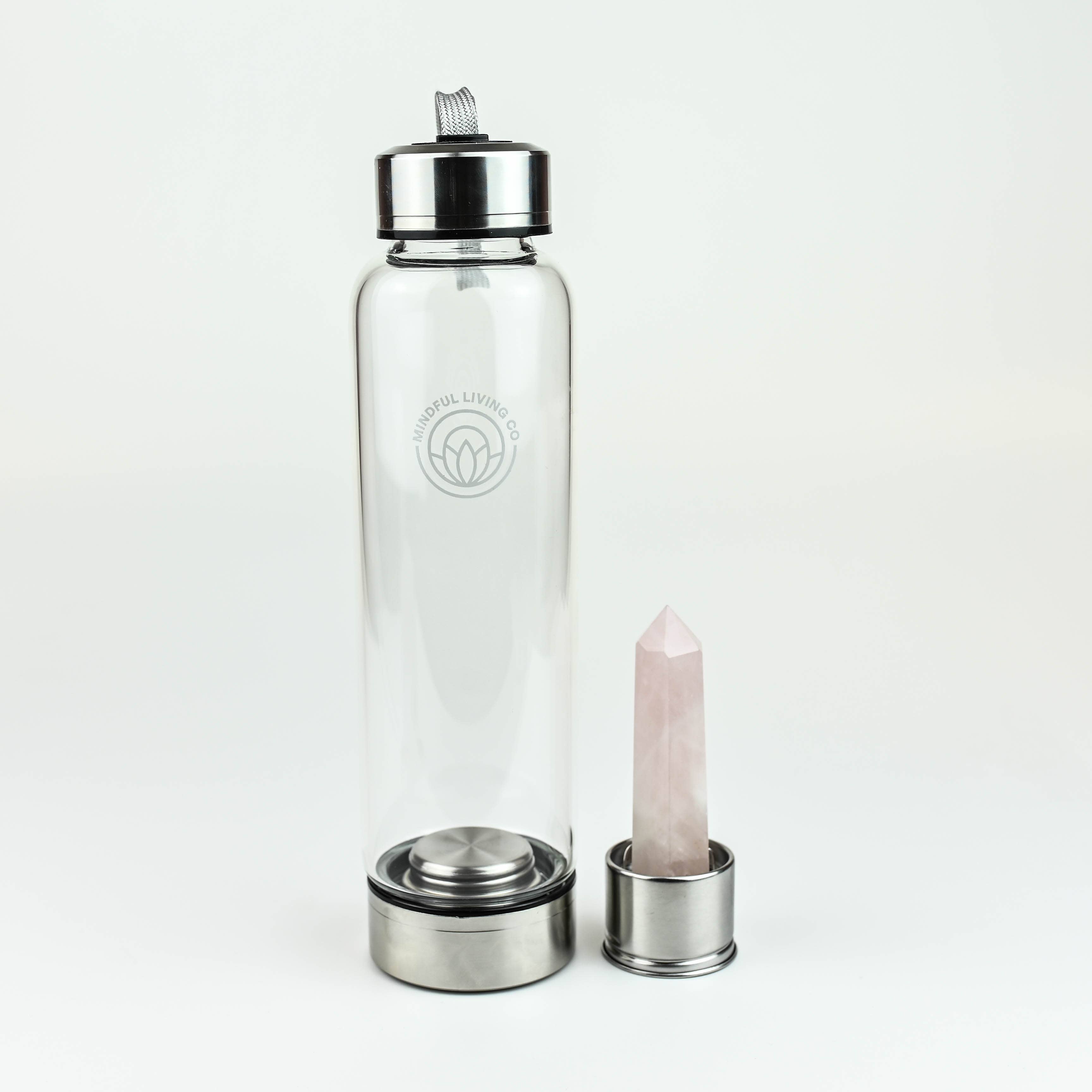 Mindful Living Co. - Wholesale Water Bottle - Crystal Infused Glass Water Bottle, Rose Quartz, Love & Calm6