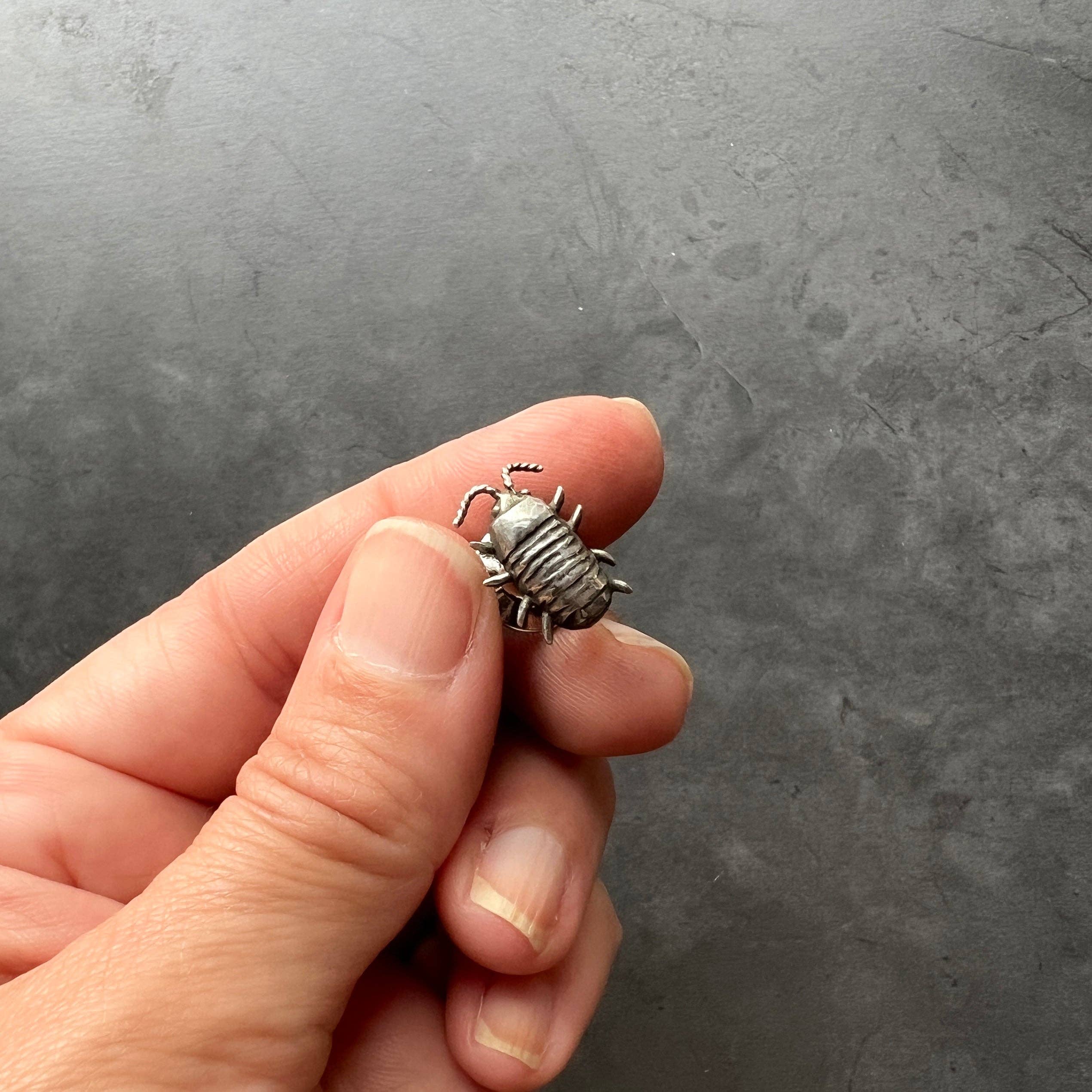 Metal Cloth & Wood – Alfinete/botão de lapela por atacado – Alfinetes de Isópode em Prata de Lei, Latão ou Bronze - Disponíveis Individualmente ou como Par Desigual! Presente Perfeito para Bicho-de-conta, Bicho-bola!3