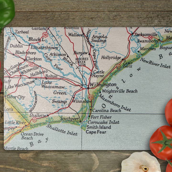 Wilmington North Carolina Map Cutting Board Charcuterie for wholesale by Daisy Mae Designs