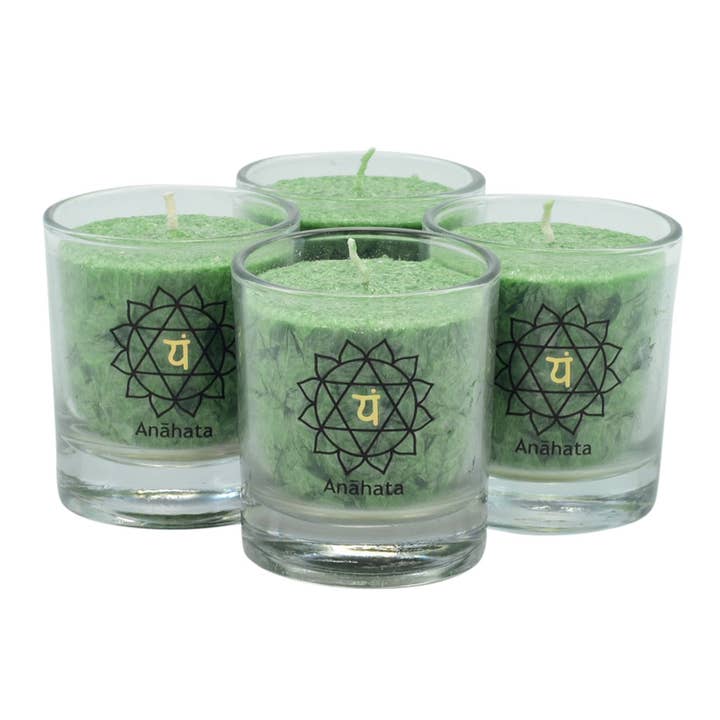 Vela votiva de chakra Palm Light, verde, juego de 4. para venta al por mayor de Kl-u-Ra Magie des Lebens