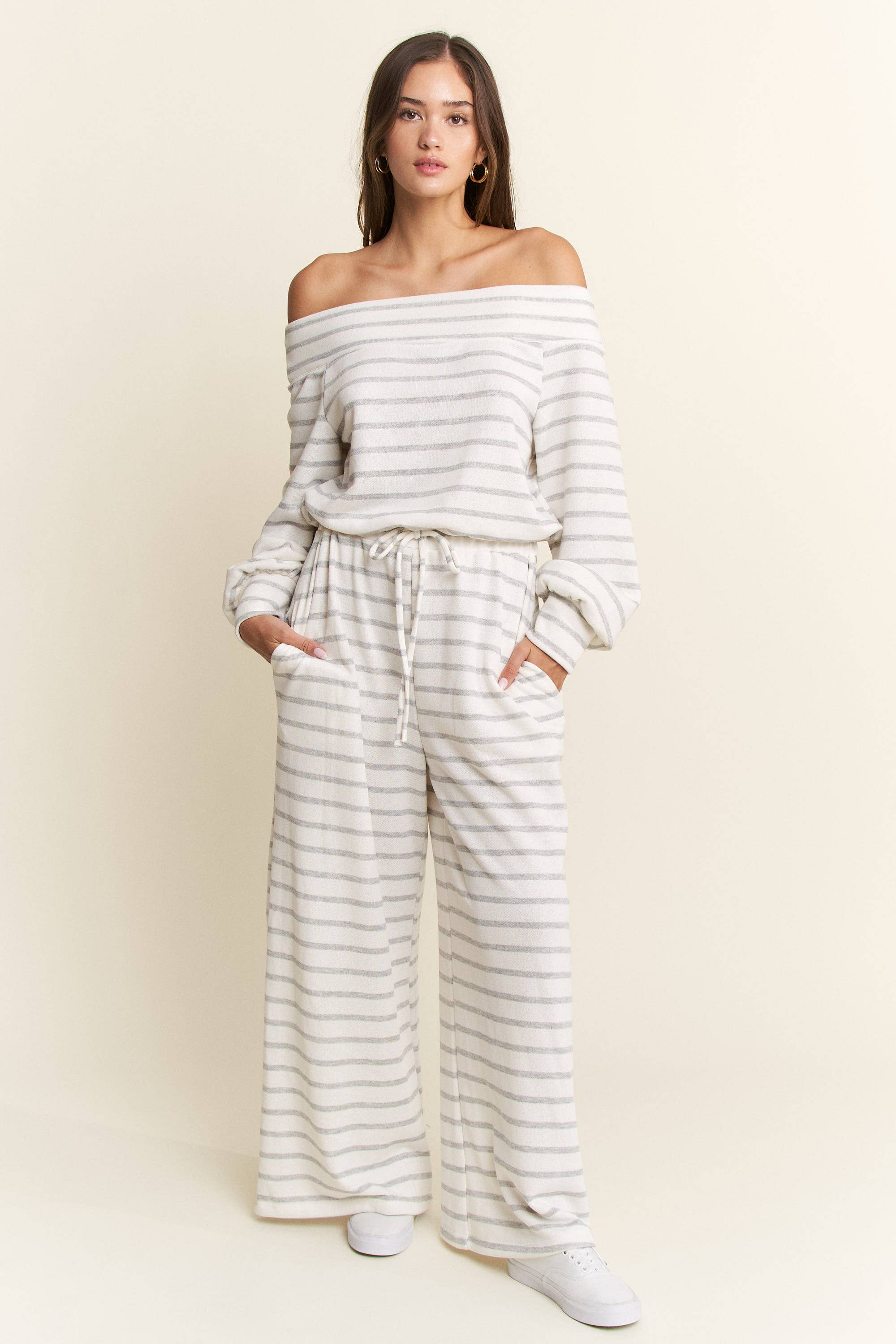 JADE BY JANE PLUS - Wholesale Jumpsuit - Women's - (PLUS SIZE) OFF-SHOULDER STRIPED TERRY JUMPSUIT8