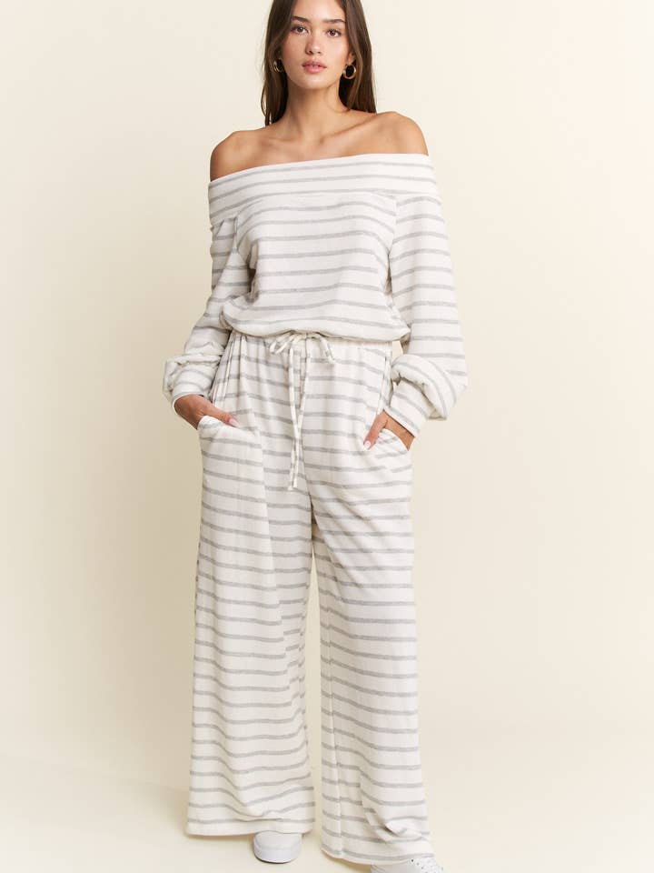 JADE BY JANE PLUS - Wholesale Jumpsuit - Women's - (PLUS SIZE) OFF-SHOULDER STRIPED TERRY JUMPSUIT8
