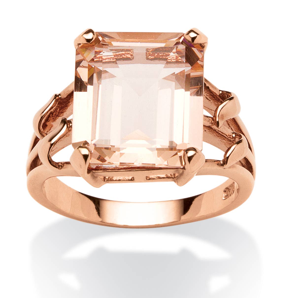 PalmBeach Jewelry - Wholesale Cocktail/Statement Ring - Emerald-Cut Simulated Morganite Ring in Rose Gold Silver1